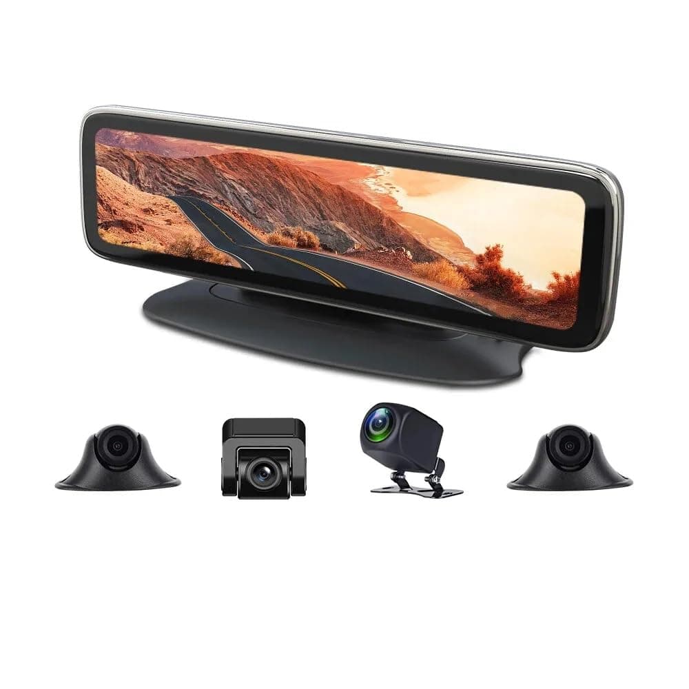 360-Degree 4-Channel Car Dash Camera with 12" Touchscreen & Night Vision
