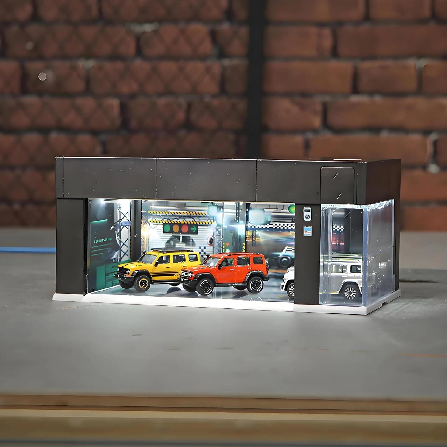 Voice-Controlled LED Lighted Acrylic Diecast Car Garage Case