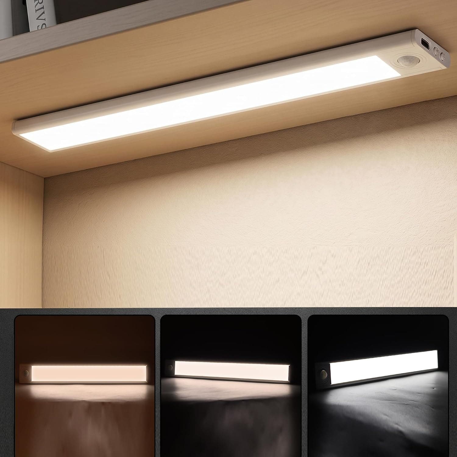 Ultra-Thin Rechargeable Motion Sensor Under-Cabinet LED Lights (3-Pack)