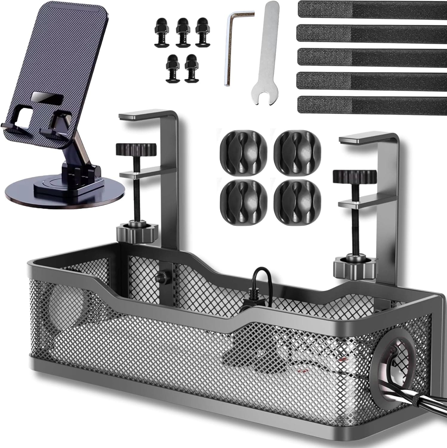 No-Drill Clamp-On Under-Desk Cable Management Raceway Tray