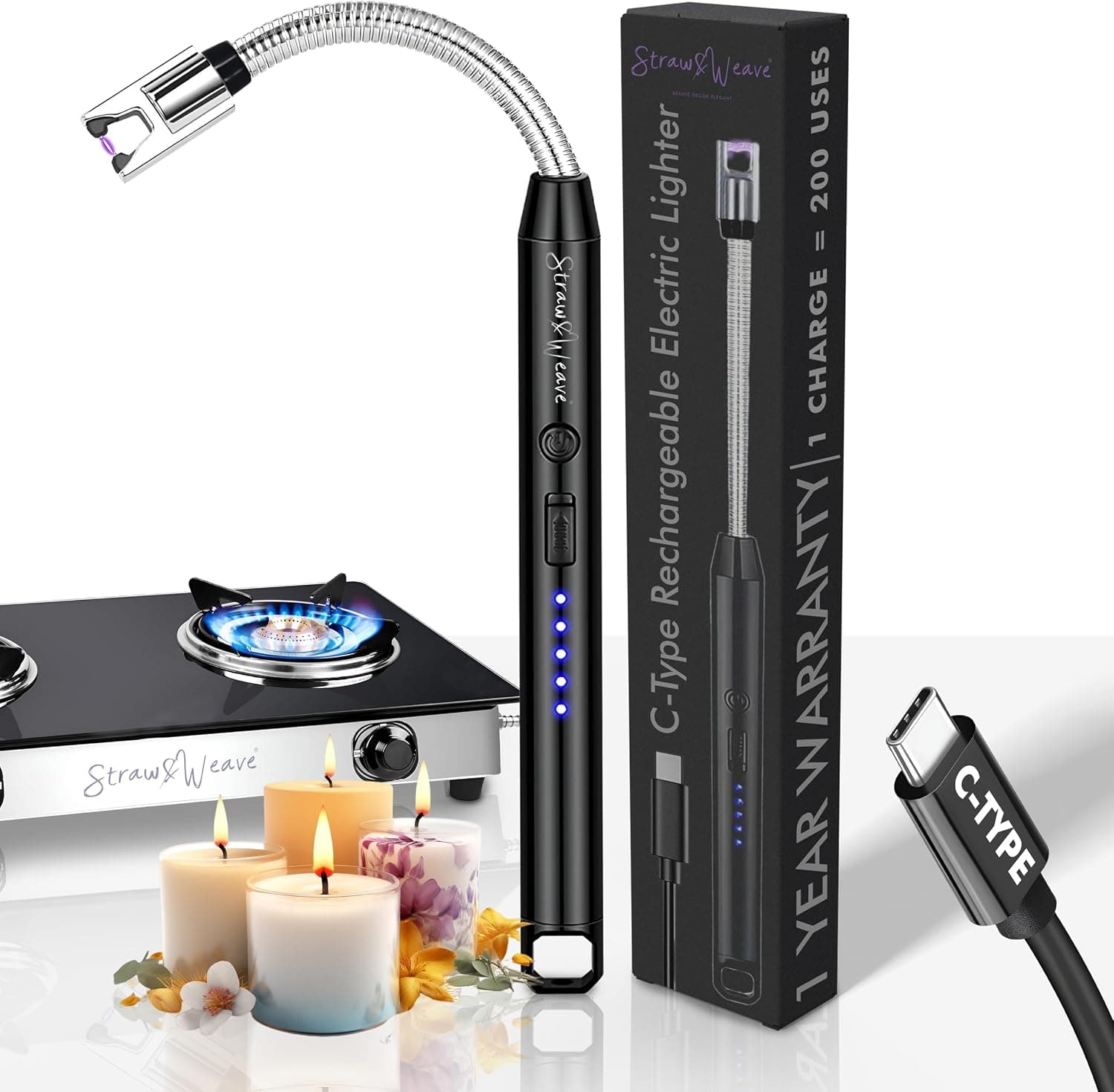 Windproof USB Rechargeable Electric Plasma Arc Candle Lighter