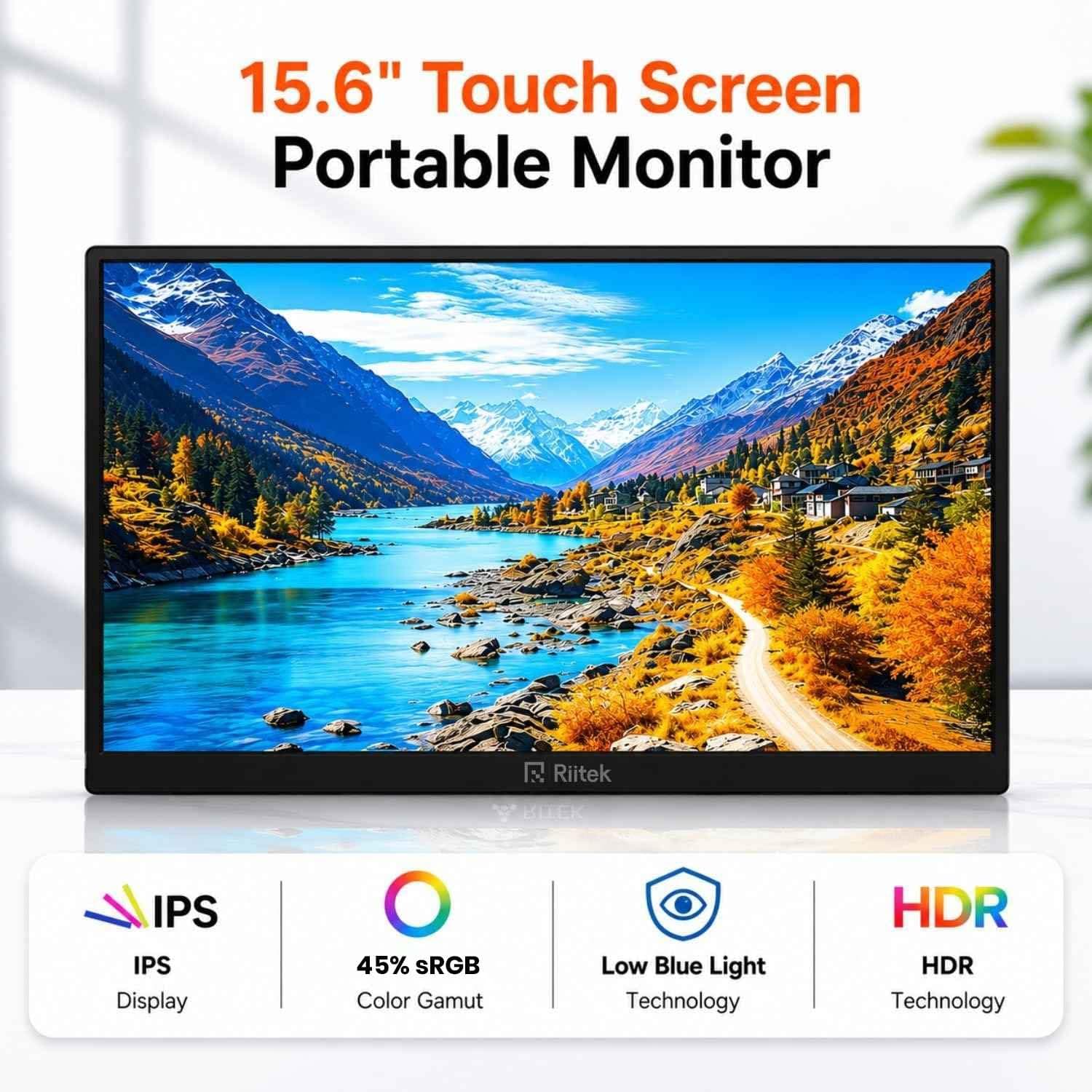 Riitek 15.6-Inch Portable Touchscreen IPS Monitor FHD with Speakers